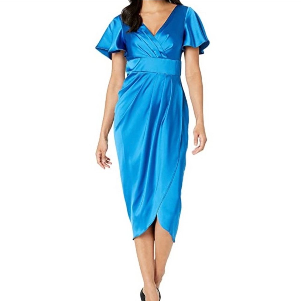 Maggy London Blue Satin Midi Dress